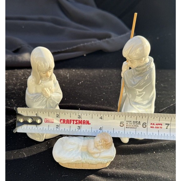 Cream & Blue Hummel Nativity Set 5" Scene 3 Piece Set Porcelain Baby Jesus -S86 - Picture 10 of 13